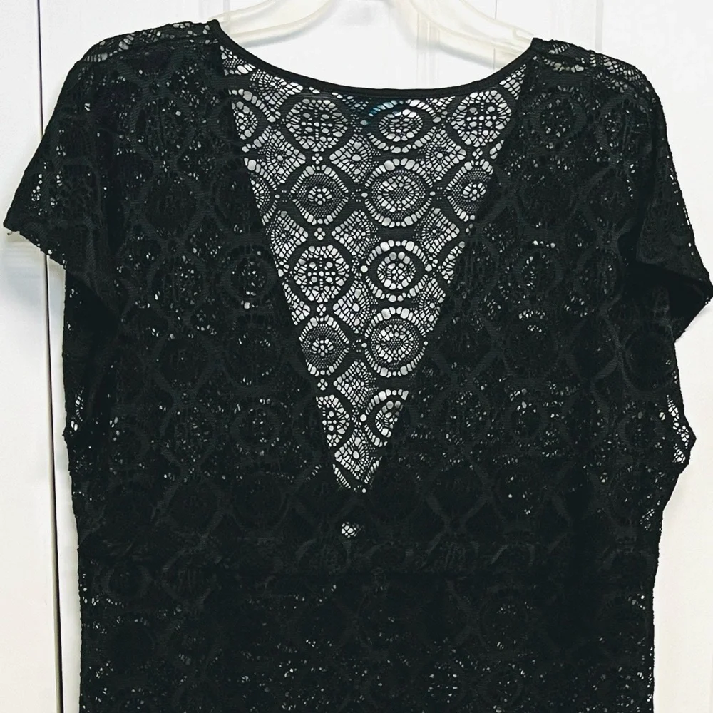 Blue Island Black Lace V-Neck Swim Coverup Plus size 2X